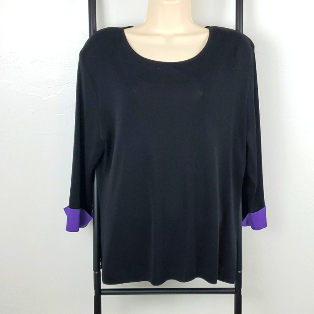 Exclusively Misook top tunic 3/4 sleeve women size L black